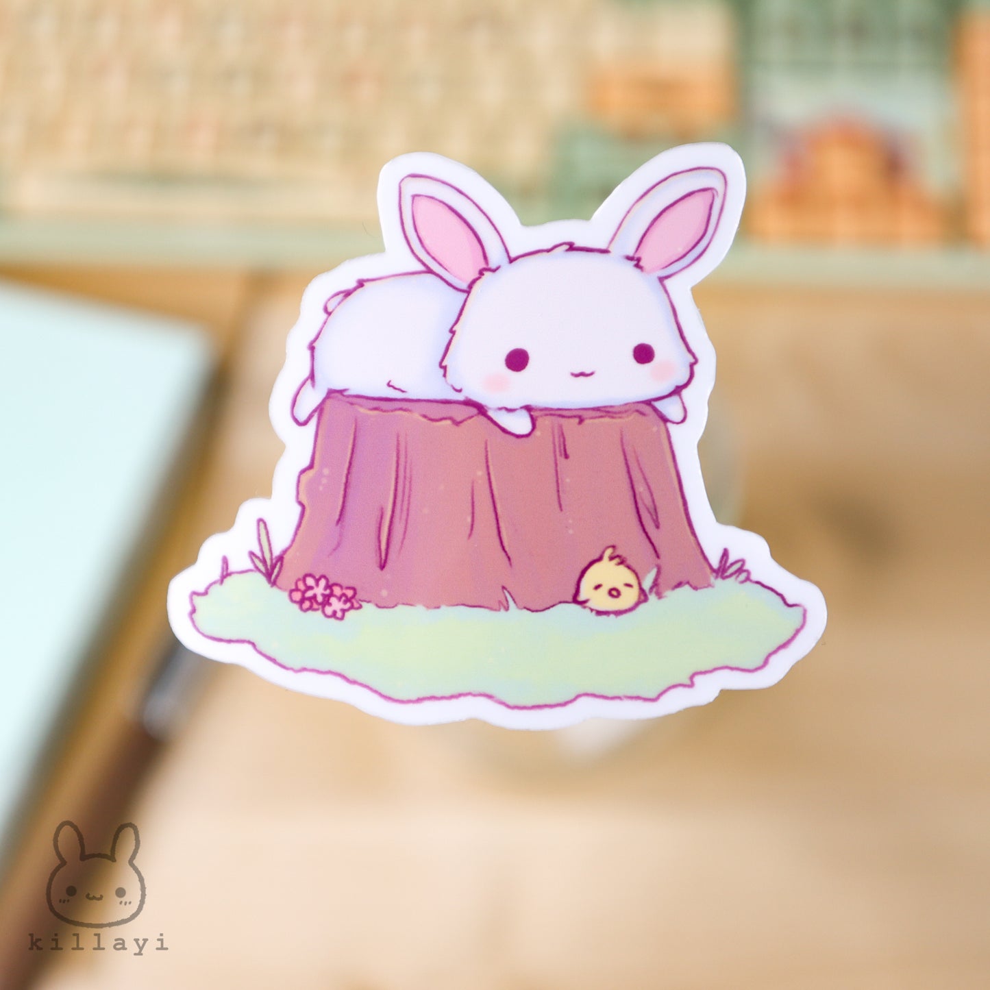 Sticker - Bunny on a Tree Stump