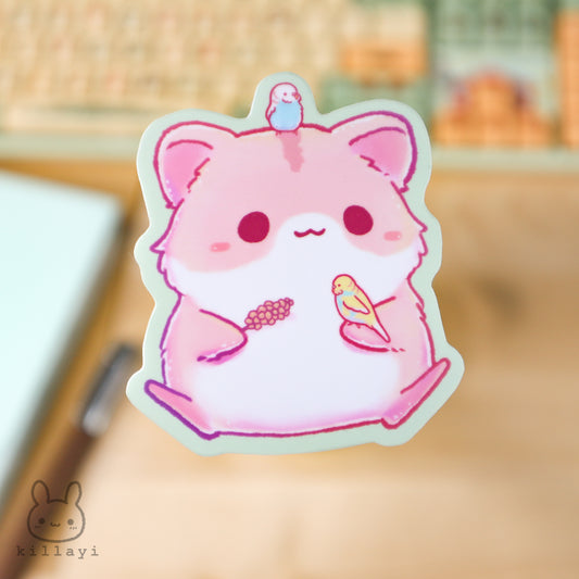 Sticker - Hamster with Parakeets